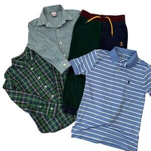 Boys 4 Piece Lot Size 6-7 Plaid Shirts Joggers, Polo Gap Izod Ralph Lauren Blue